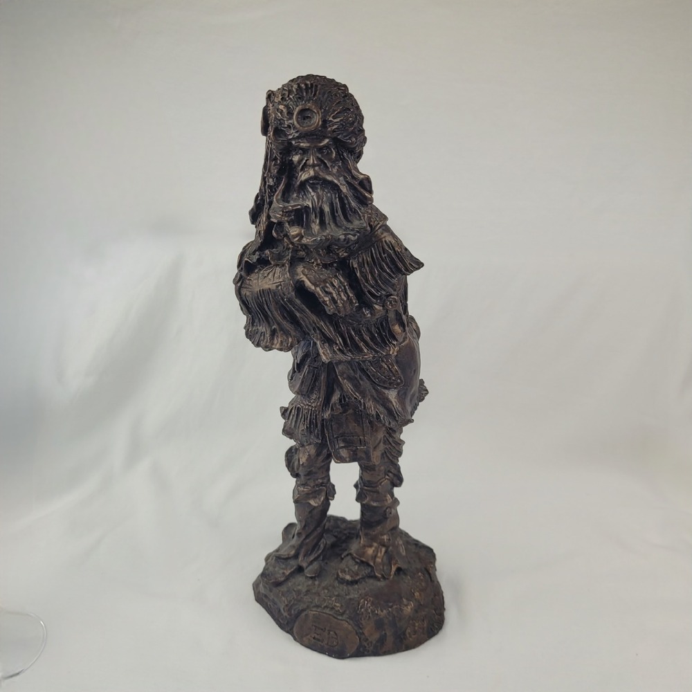 Vintage Mountain Man Frontiersman Statue Bronze Tone Resin Sculpture Marked EB